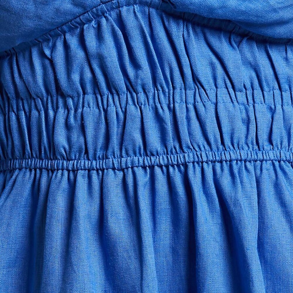 NEW Amalie the Label by Showpo Khaila LInen Lunge Puff Sleeve Mini Dress in Blue - Picture 3 of 11